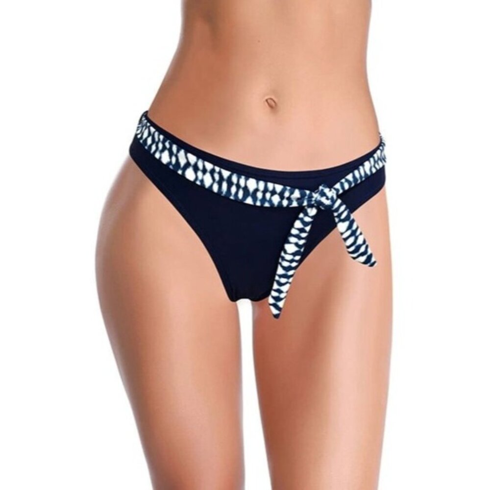 SHEKINI Womens XL Navy Blue Print Cheeky Front Tie Knot BIKINI BOTTOMS NIP NEW